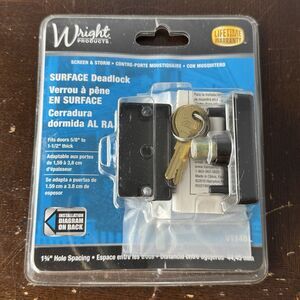 Wright V114BL Surface Deadlock For Screen & Storm Doors 5/8-1.5” Thick With Keys